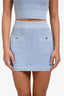 Pre-Loved Chanel Blue Knit Cropped CC Embellished Sleeveless Tank Top + Mini Skirt Set Size 34