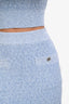 Pre-Loved Chanel Blue Knit Cropped CC Embellished Sleeveless Tank Top + Mini Skirt Set Size 34
