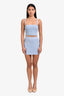 Pre-Loved Chanel Blue Knit Cropped CC Embellished Sleeveless Tank Top + Mini Skirt Set Size 34