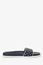 Valentino Navy Leather Rockstud Spike Slides Size 41