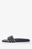 Valentino Navy Leather Rockstud Spike Slides Size 41