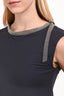 Brunello Cucinelli Navy Cotton Beaded Neck Detail Sleeveless Top Size M