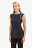 Brunello Cucinelli Navy Cotton Beaded Neck Detail Sleeveless Top Size M