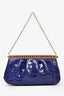 Valentino Vintage Indigo Crocodile Leather Crystal Embellished Clutch On Chain