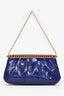 Valentino Vintage Indigo Crocodile Leather Crystal Embellished Clutch On Chain
