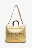 Fendi Metallic Yellow Medium Sunshine Shopper Tote With Strap