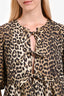 Ganni Leopard Cotton Poplin Bow Peplum Top Size 42