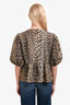 Ganni Leopard Cotton Poplin Bow Peplum Top Size 42