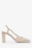 Pre-Loved Chanel™ Taupe/Silver Suede Square Cap Toe CC Slingback Heel Size 37.5