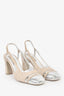 Pre-Loved Chanel™ Taupe/Silver Suede Square Cap Toe CC Slingback Heel Size 37.5