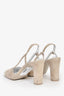 Pre-Loved Chanel™ Taupe/Silver Suede Square Cap Toe CC Slingback Heel Size 37.5