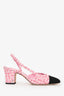 Pre-Loved Chanel™ Pink Tweed Cap Toe Slingback Heels Size 37.5C