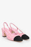 Pre-Loved Chanel™ Pink Tweed Cap Toe Slingback Heels Size 37.5C