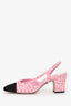 Pre-Loved Chanel™ Pink Tweed Cap Toe Slingback Heels Size 37.5C