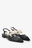 Pre-Loved Chanel™ Black Leather Pointed Toe Cap Toe Pearl Detail Flats Size 38C
