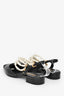 Pre-Loved Chanel™ Black Leather Pointed Toe Cap Toe Pearl Detail Flats Size 38C