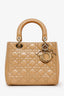 Christian Dior Beige Patent Cannage Leather Small Lady Dior With Strap