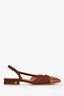 Pre-Loved Chanel™ Red/Orange Tweed Cap-Toe Slingback Flats Size 36.5