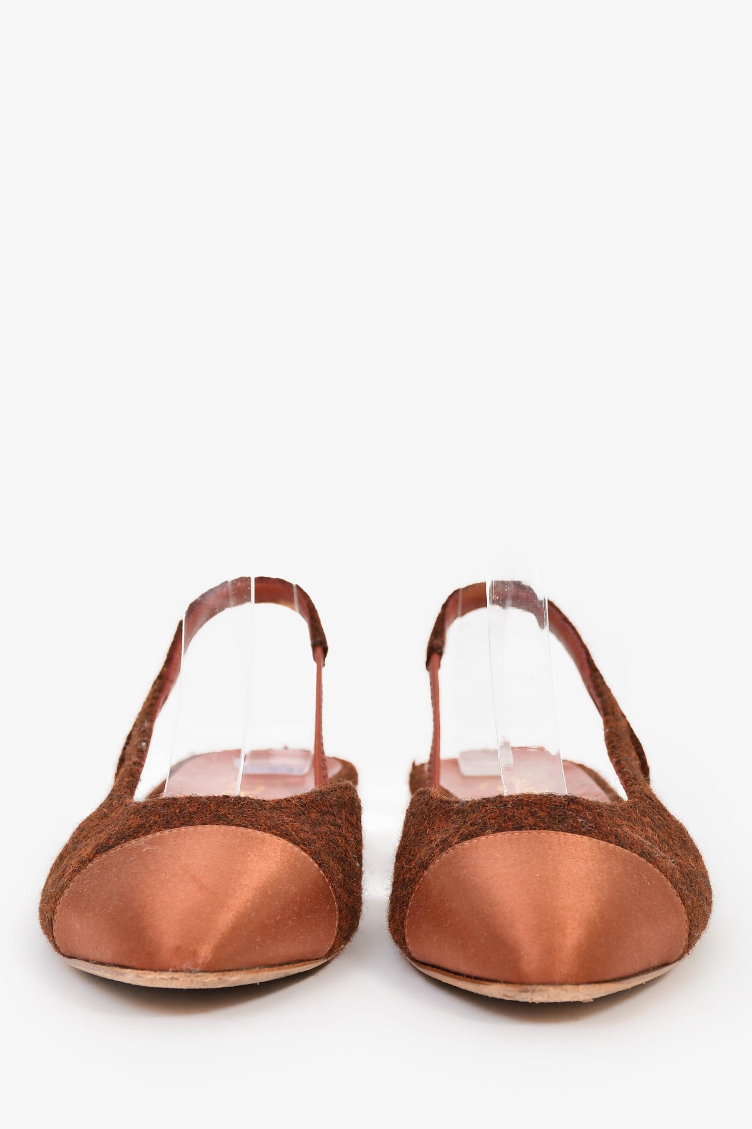 Pre-Loved Chanel™ Red/Orange Tweed Cap-Toe Slingback Flats Size