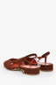 Pre-Loved Chanel™ Red/Orange Tweed Cap-Toe Slingback Flats Size 36.5