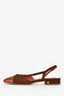 Pre-Loved Chanel™ Red/Orange Tweed Cap-Toe Slingback Flats Size 36.5