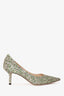 Jimmy Choo Green/Silver Glittered Pointed Toe Heels Size 36
