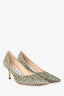 Jimmy Choo Green/Silver Glittered Pointed Toe Heels Size 36