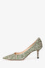 Jimmy Choo Green/Silver Glittered Pointed Toe Heels Size 36