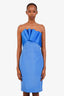 Marchesa Blue Beaded Strapless Midi Evening Gown Size 6