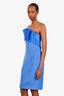 Marchesa Blue Beaded Strapless Midi Evening Gown Size 6