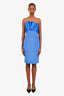 Marchesa Blue Beaded Strapless Midi Evening Gown Size 6