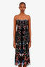 Marchesa Black Strapless Floral Beaded Velvet Detailed Midi Dress Size 8