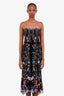Marchesa Black Strapless Floral Beaded Velvet Detailed Midi Dress Size 8