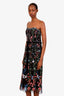 Marchesa Black Strapless Floral Beaded Velvet Detailed Midi Dress Size 8