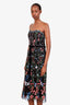 Marchesa Black Strapless Floral Beaded Velvet Detailed Midi Dress Size 8