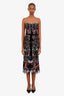 Marchesa Black Strapless Floral Beaded Velvet Detailed Midi Dress Size 8