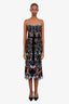 Marchesa Black Strapless Floral Beaded Velvet Detailed Midi Dress Size 8