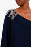 Marchesa Navy Beaded Applique Strapless Slit Gown Size 12