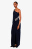 Marchesa Navy Beaded Applique Strapless Slit Gown Size 12