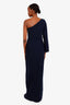 Marchesa Navy Beaded Applique Strapless Slit Gown Size 12