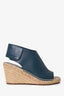 Celine by Phoebe Philo Teal Leather Espadrilles Wedge Sandals Size 38