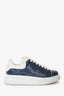 Alexander McQueen Blue Glitter White Leather Sneakers Size 39.5