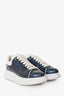 Alexander McQueen Blue Glitter White Leather Sneakers Size 39.5