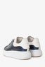 Alexander McQueen Blue Glitter White Leather Sneakers Size 39.5