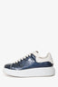 Alexander McQueen Blue Glitter White Leather Sneakers Size 39.5