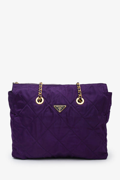 PRADA キルティングバッグ　チェーンバッグ トートバッグ パープル Prada Purple Nylon Quilted Chain Tote Bag – Mine & Yours