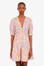 Sandro Pink Smiley Printed Linen Mini Dress Estimated Size S
