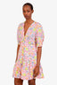 Sandro Pink Smiley Printed Linen Mini Dress Estimated Size S