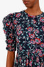 Isabel Marant Étoile Black/Multicolour Floral Print Sichelle Puff-Sleeve Midi Dress Size 38