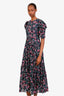 Isabel Marant Étoile Black/Multicolour Floral Print Sichelle Puff-Sleeve Midi Dress Size 38